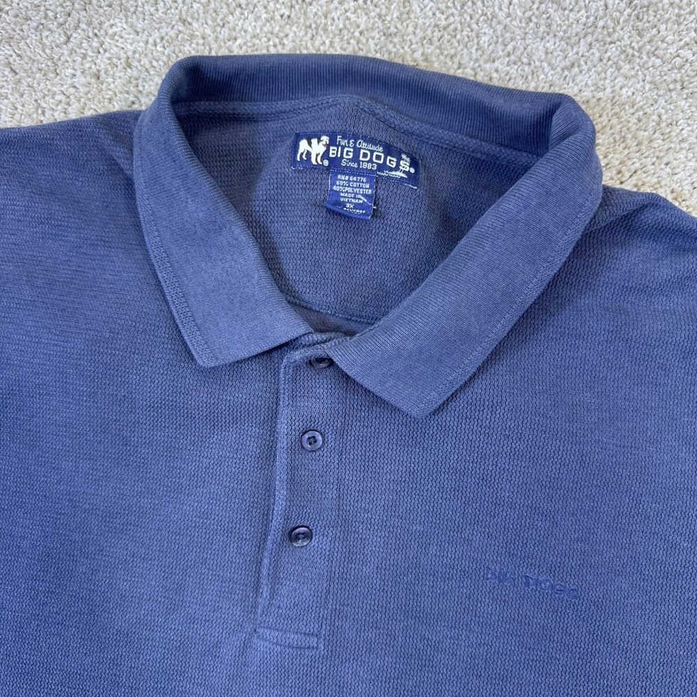 Big Dogs Polo Shirt Men 3X Blue Short Sleeve Waffle Knit Cotton Blend Logo 3107